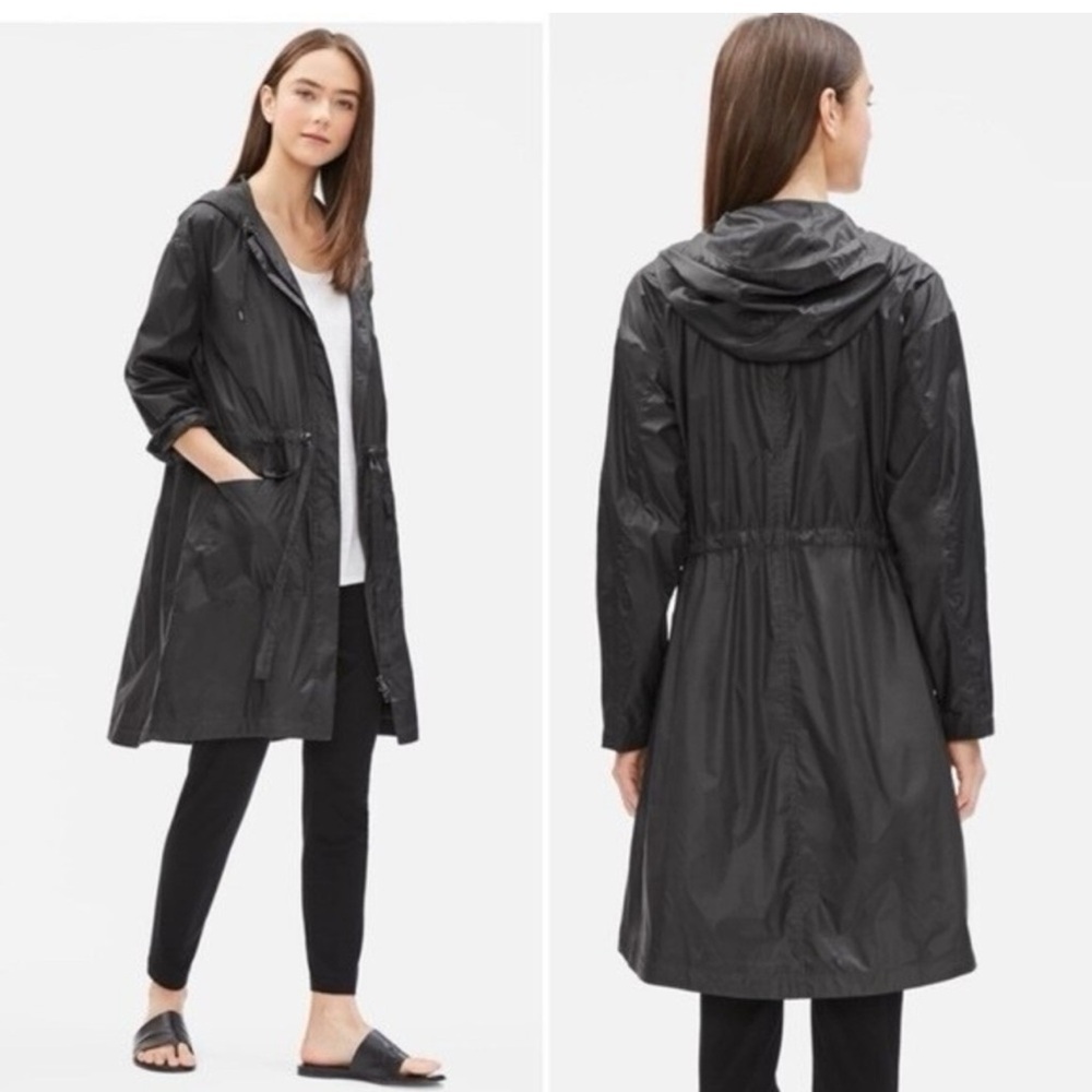 Eileen Fisher Eggshell Recycled Nylon Hood Softshell Lightweight Jacket Size S